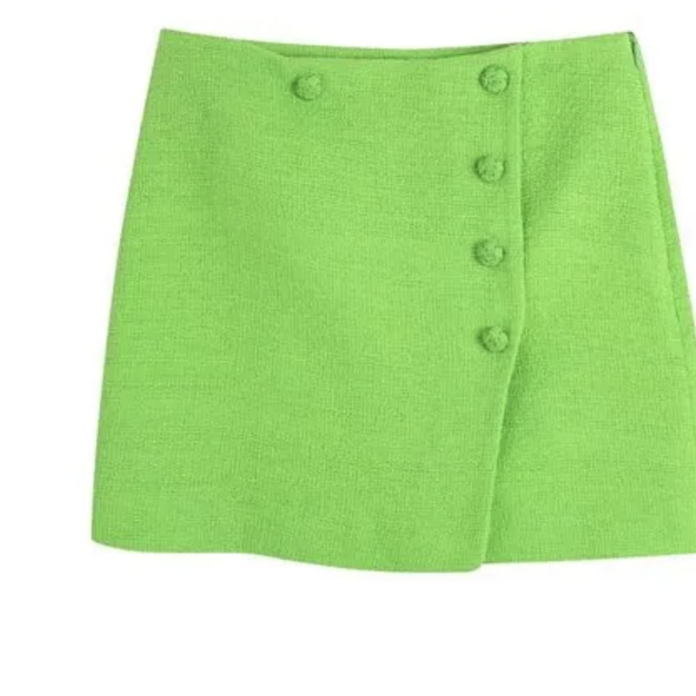 Zara Green Button-Front Skirt - Picture 2 of 5